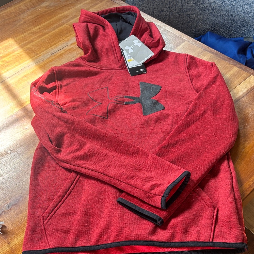 Under Armour Red Pullover Hoodie with Black Logo Accent